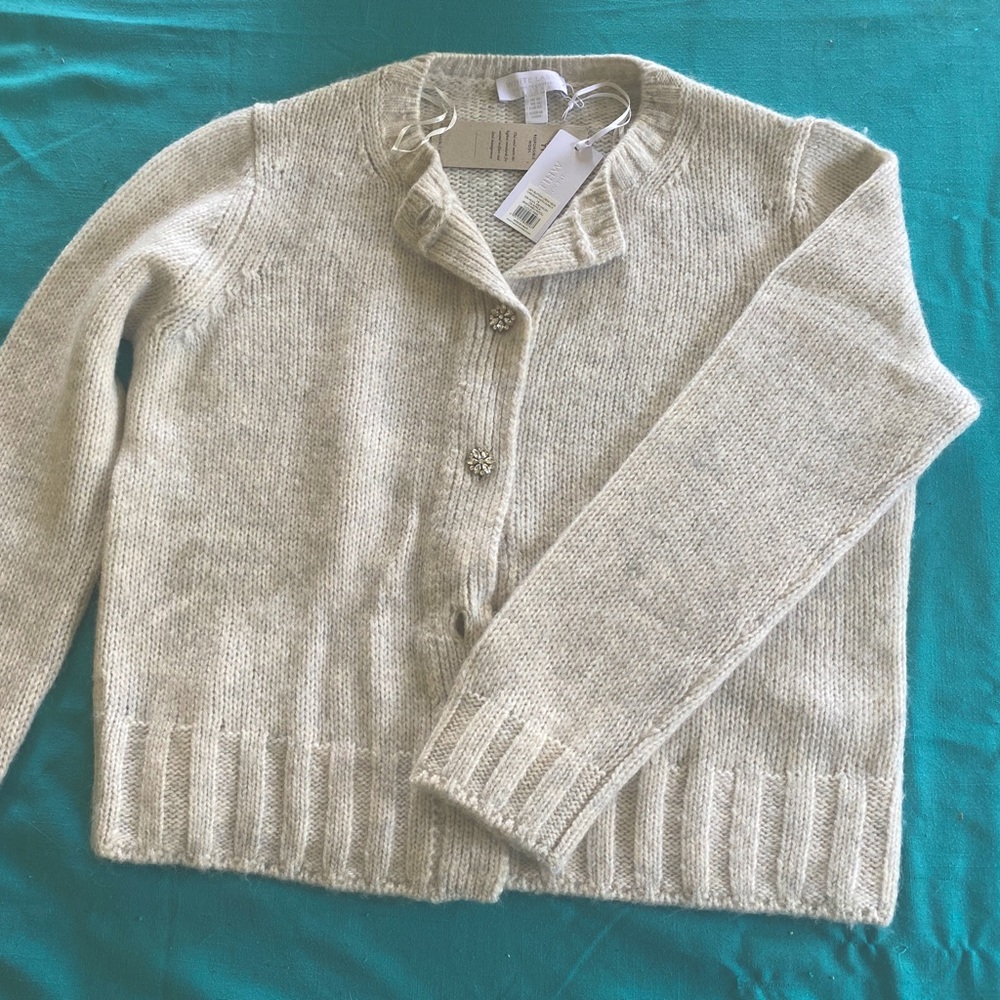 Gem-button crew-neck cardigan with alpaca